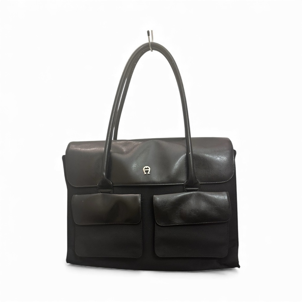 Vintage Etienne Aigner Black Canvas and Vegan Leather Laptop Bag | Free S/H